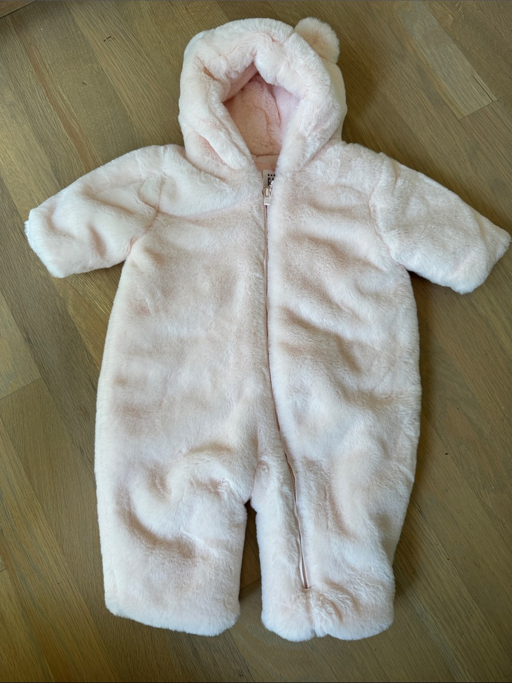 GAP Plush Hooded baby One-Piece in Pale Pink